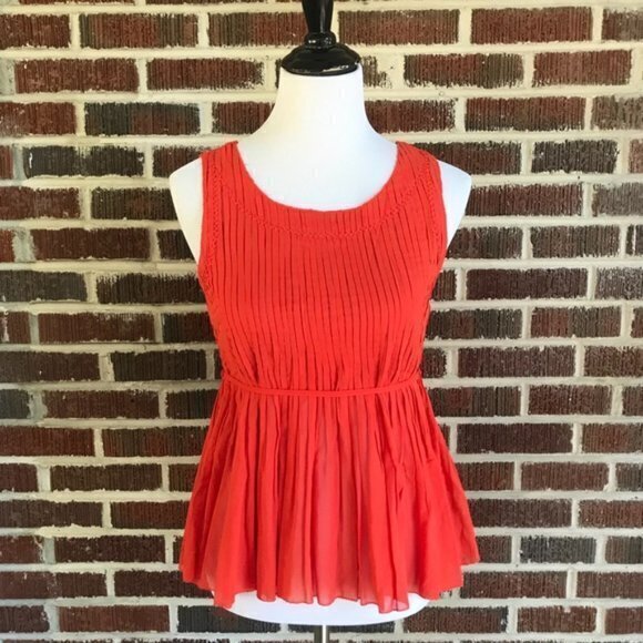 Anthropologie Vanessa Virginia Pleated Peplum‎ Tank Top Tie Waist Womens Size 0 - Picture 1 of 9
